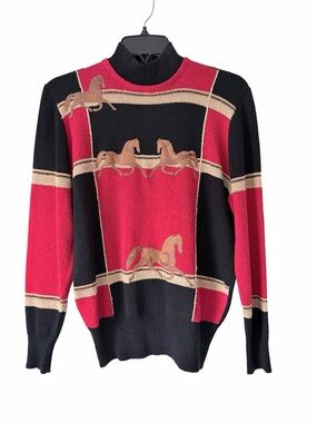 Antonella Preve Colorblock Horse Appliqué Red Black Sweater size medium